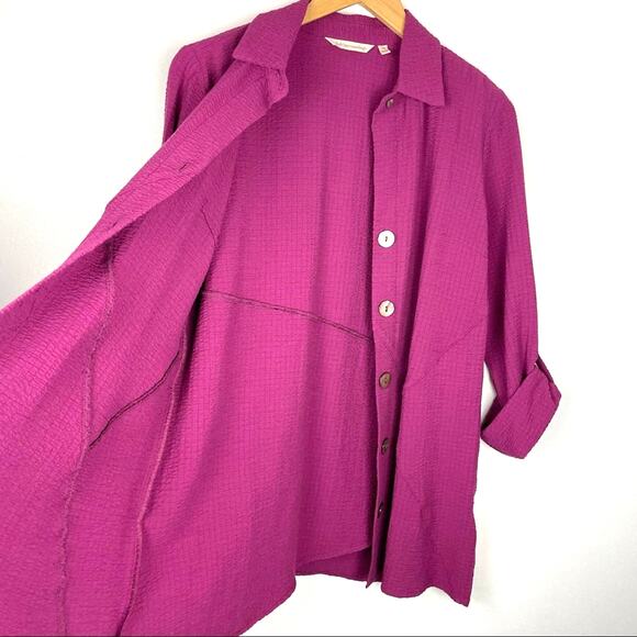 Soft Surroundings | Pink Fuchsia Button Down Shirt Rayon - Picture 4 of 9